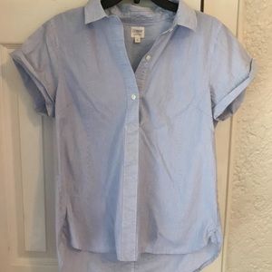 Short sleeve blue striped Oxford shirt